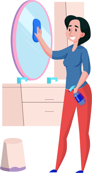 A maid cleaning the mirror in home