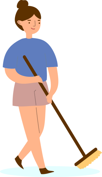 a lady maid cleaning the floor