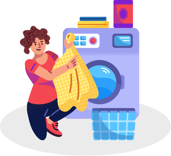 a professional cleaning maiddoing laundry