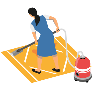 A maild cleaning the carpet deeply with vaccum