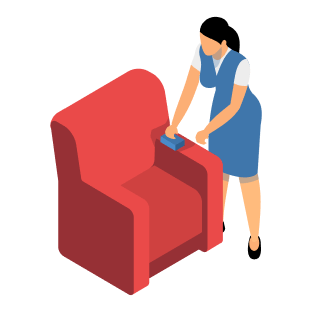 A female maid cleaning sofa