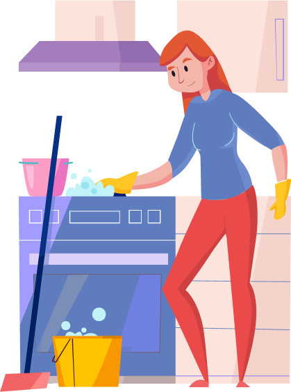 A maid cleaning the kitchen