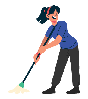 an exciting maid cleaning floor with broom